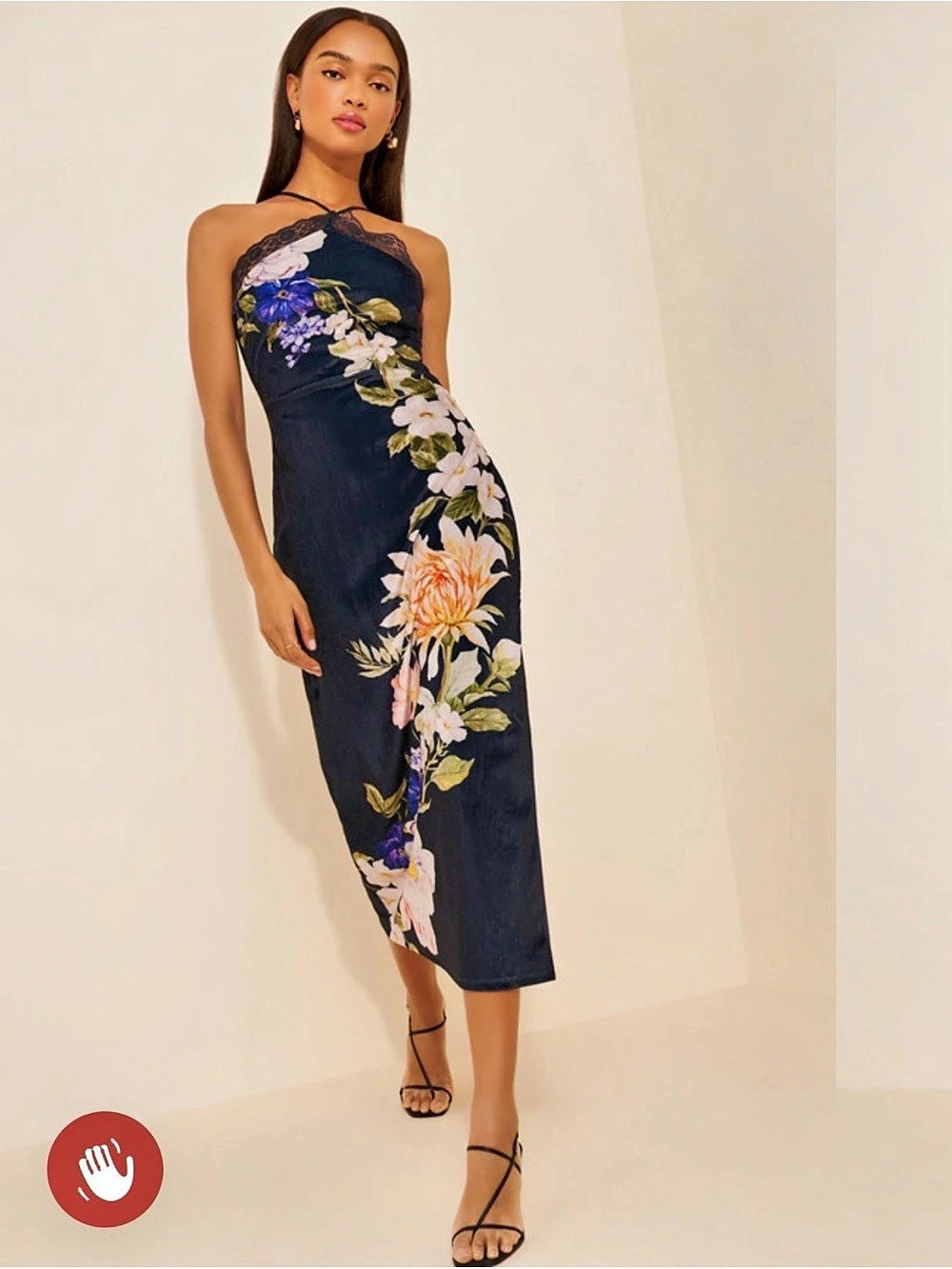 BHLDN Halter Dress Floral Midi in Blue & Pink